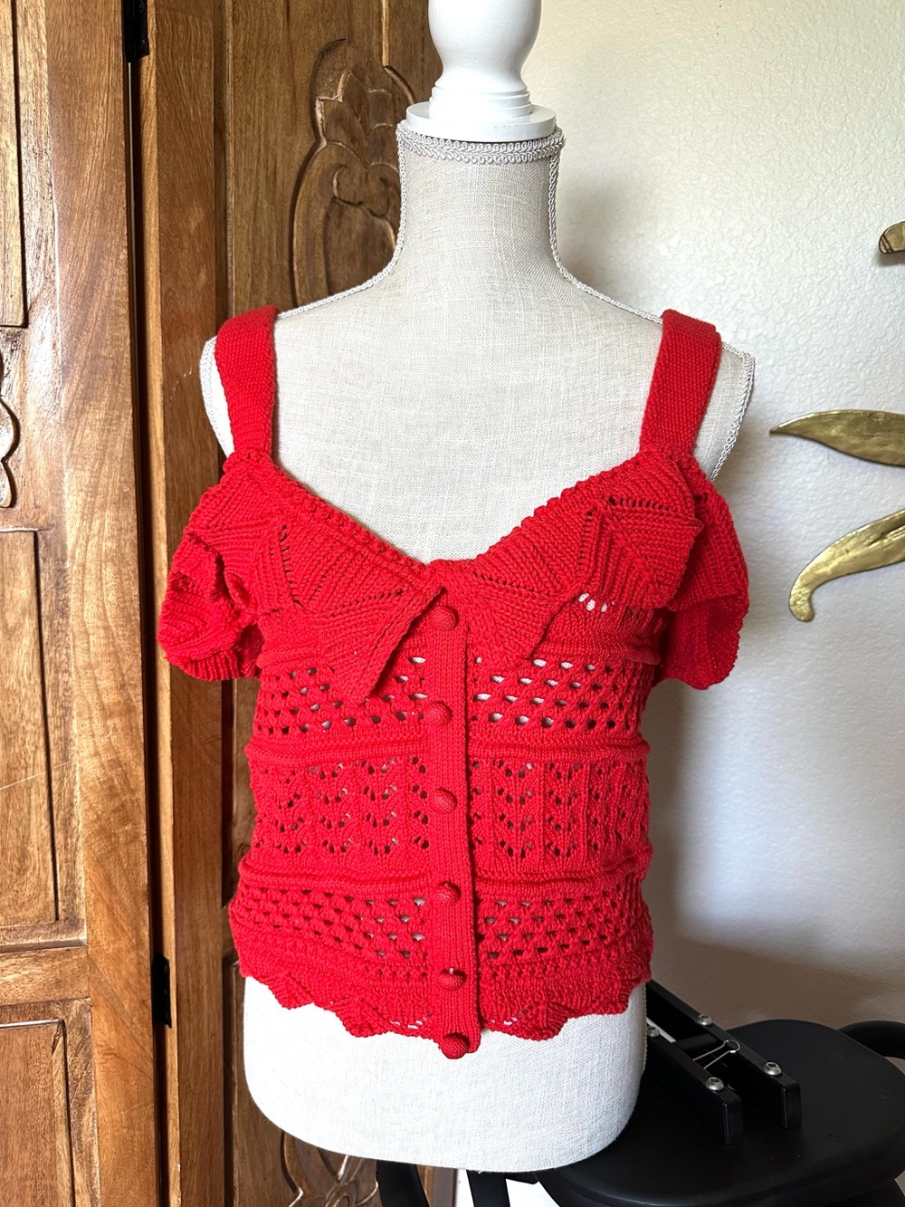 Blu Pepper red crochet tank with ruffle detail.
